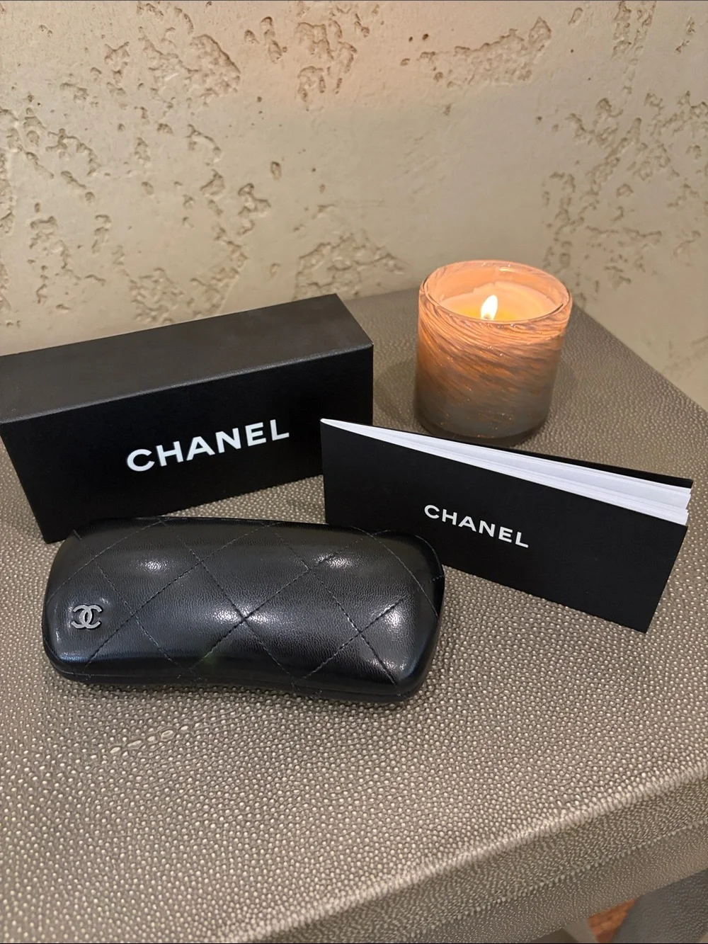CHANEL Black Quilted Leather Sunglasses Case with Silver CC Accent